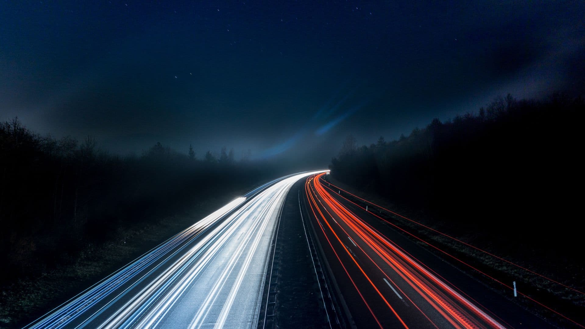 Highway light trails at night